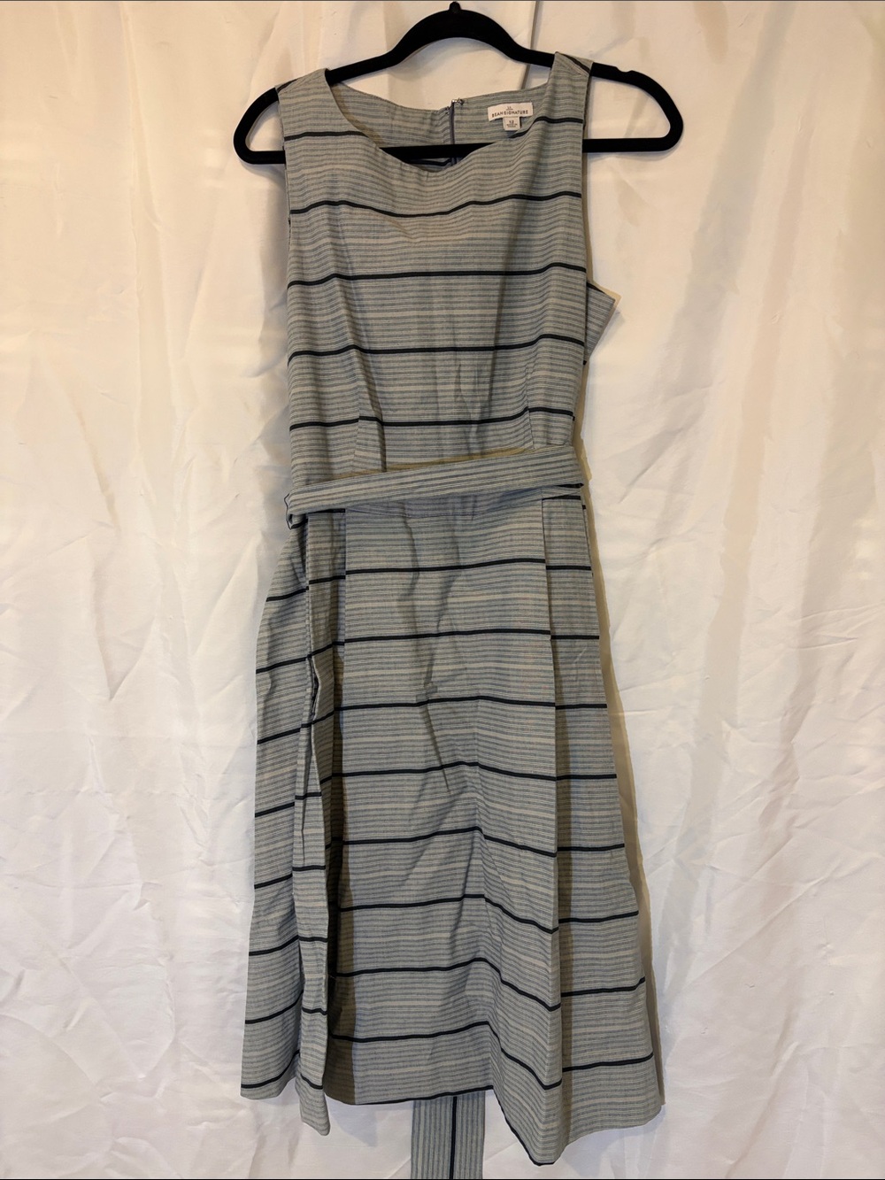L.L. Bean Sleeveless Striped Midi Dress in Light Gray and Black